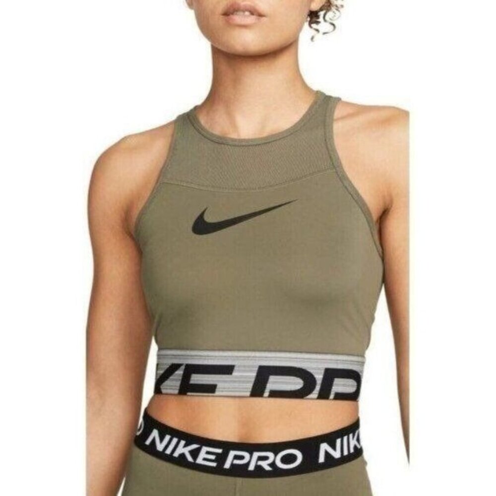 Nike Women Pro Dri-FIT Graphic Cropped Training Top DM7689-222 Green Size Small